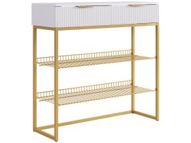 Обувница Классная 1 белое дерево/белый матовый/золото в Ханты-Мансийске - hanty-mansijsk.mebel-tymen.ru | фото