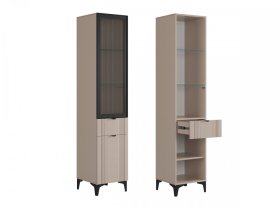 Шкаф однодверный (со стеклом) Рич кашемир/фрапучино матовый/черный в Ханты-Мансийске - hanty-mansijsk.mebel-tymen.ru | фото